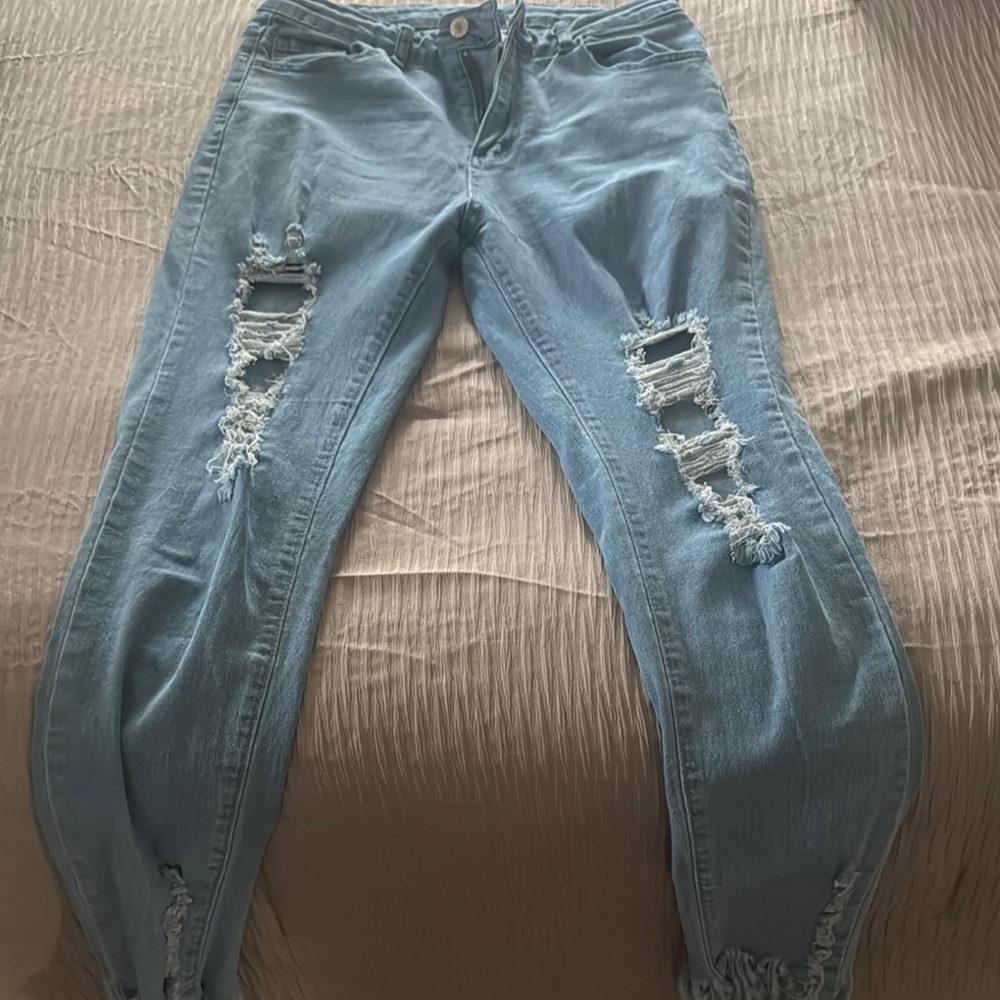 SHEIN Blue Skinny Distressed Jeans